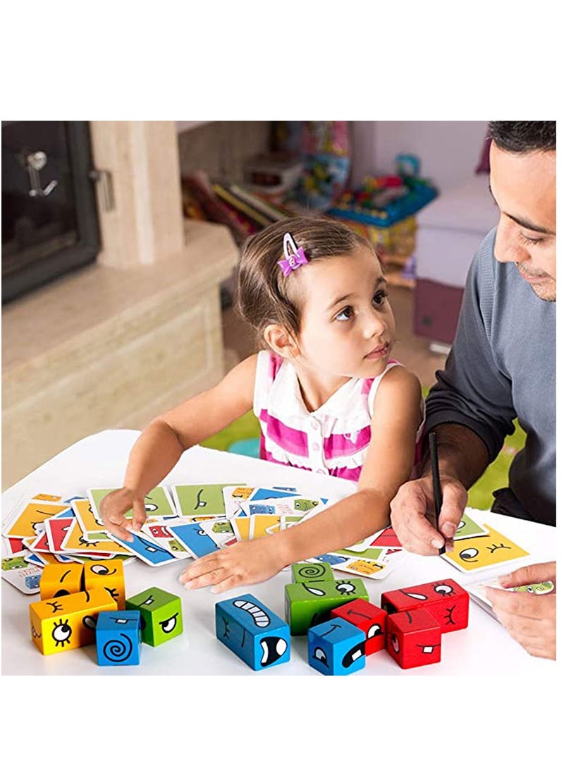 Wooden Expressions Matching Block Puzzles Building Cubes Toy Borad Games Educational Montessori Toys for Kids Ages 3 Years and Up - Image 2